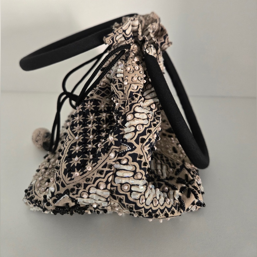 Indonesian Style Beaded Drawstring Handbag | Vintage Boho Artisan Evening Bag
